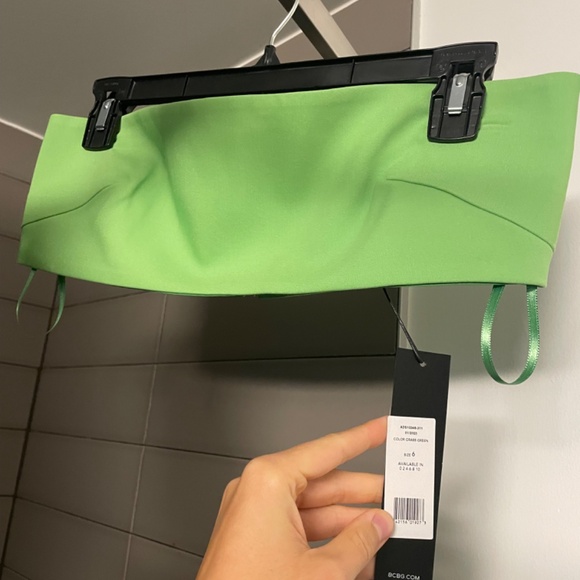 Size 6 NWT bcbg neon green pant and top, white linen, and anthropology dress - Picture 3 of 9